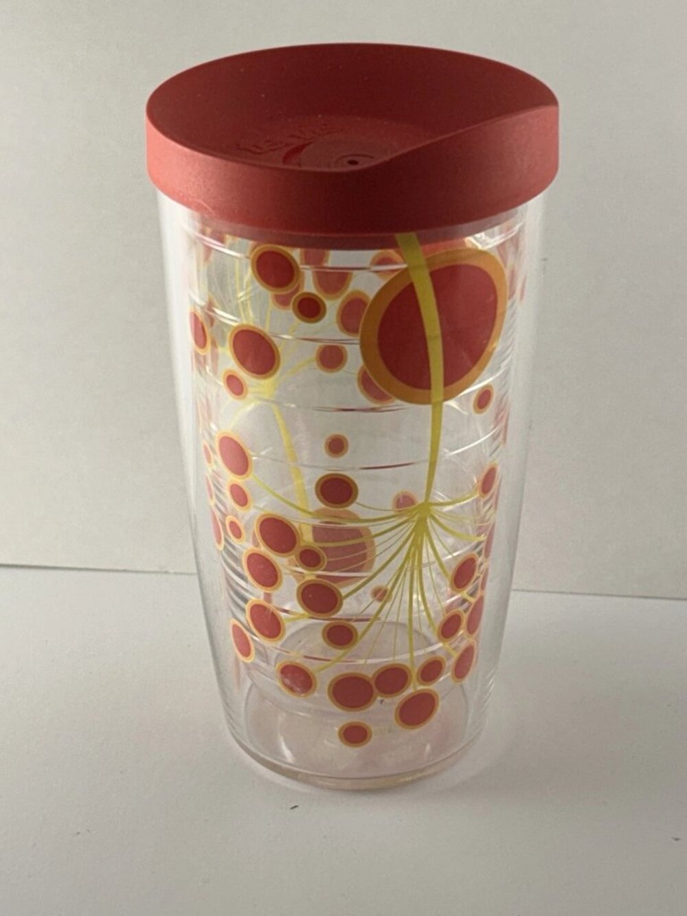 Tervis Tumbler 16 oz Red And Yellow Dandelion Seeds With Red Lid